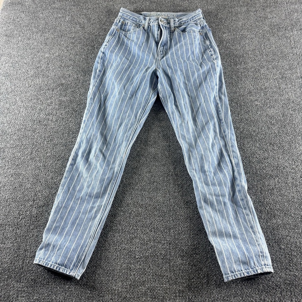 American Eagle‎ Outfitters Mom Jeans Womens 0 Blue Light Wash Striped Denim